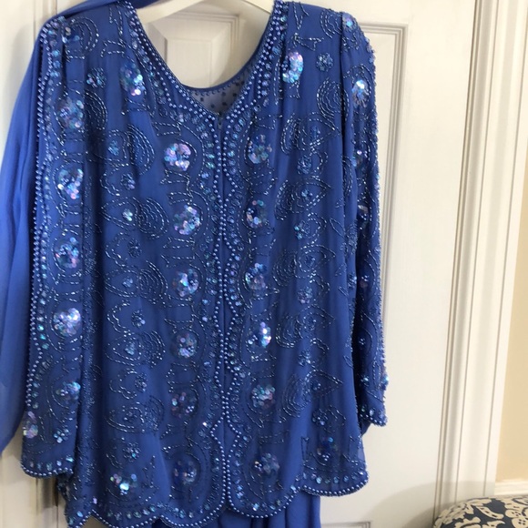 Jack Bryan blue formal beaded/ sequined dress with jacket size 16 - Picture 2 of 9